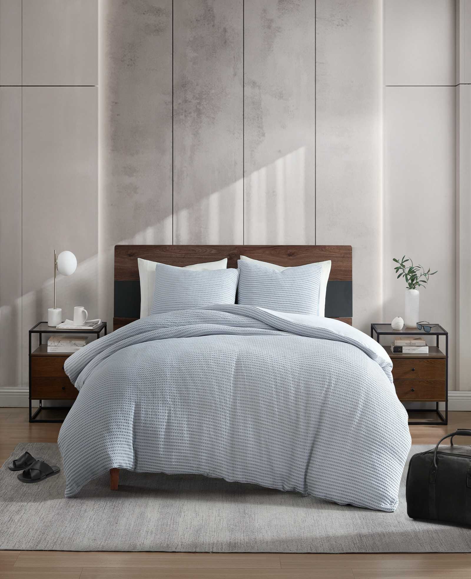 Solid Waffle Comforter Set Blue