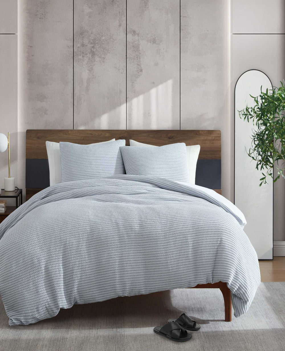 Solid Waffle Comforter Set Blue