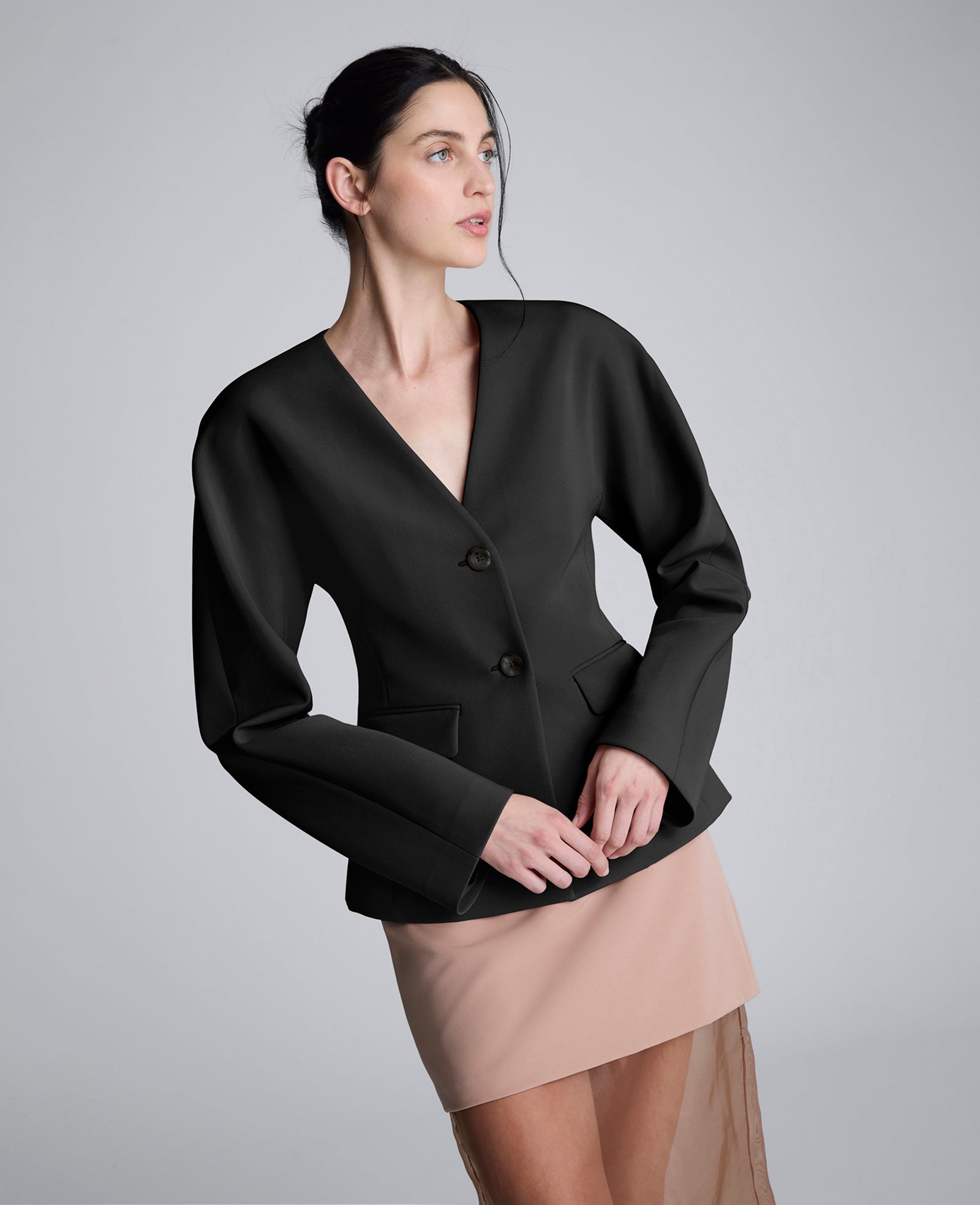 Luxe Twill Rounded Shoulder Jacket Black