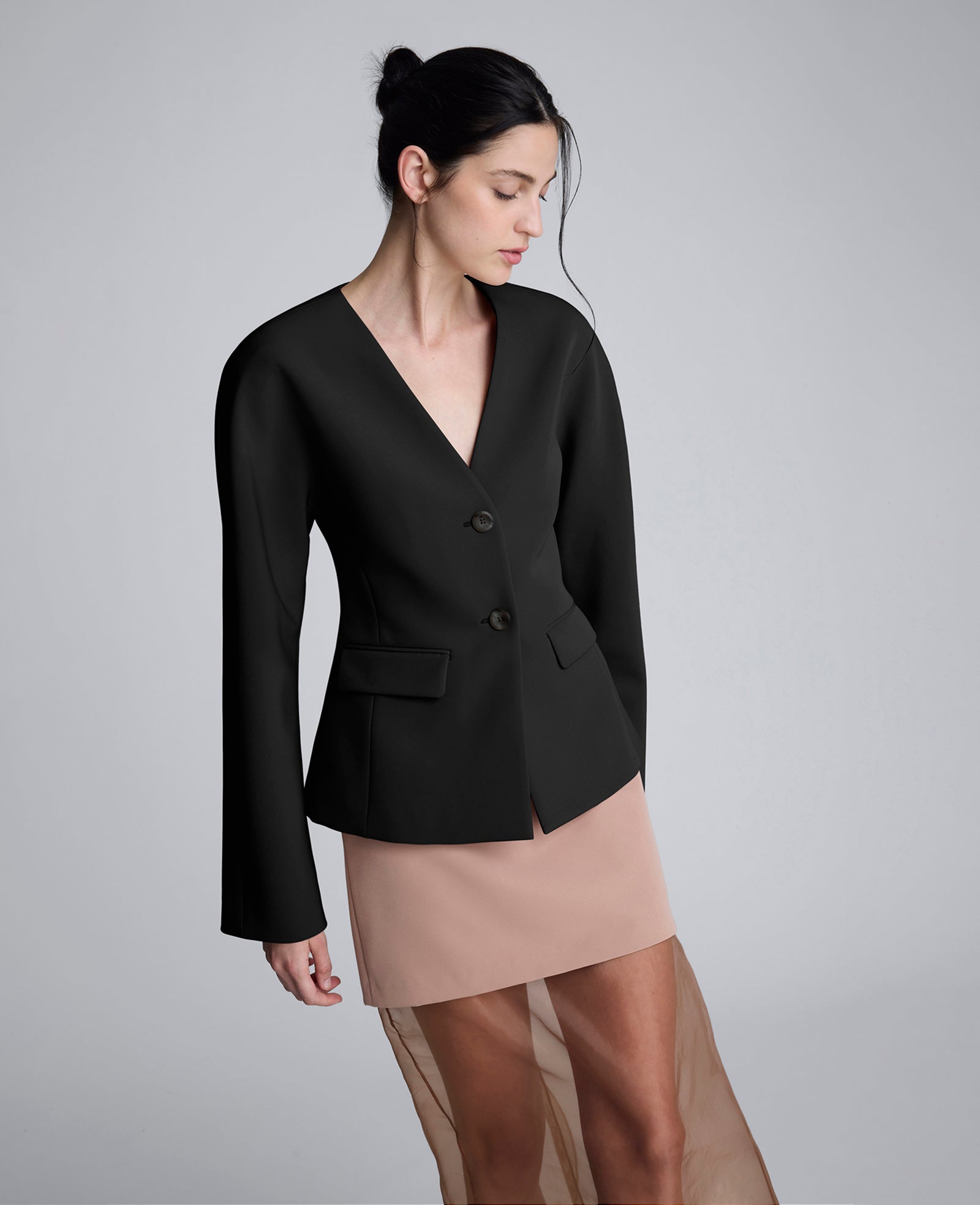 Luxe Twill Rounded Shoulder Jacket Black