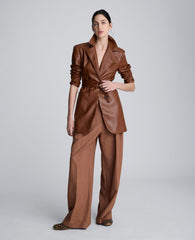 Faux Leather Belted Trench Dark Umber