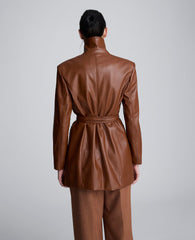 Faux Leather Belted Trench Dark Umber