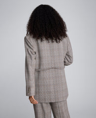 Plaid One Button Belted Jacket Pewter Green Multi