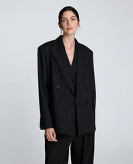 Pinstripe Double Breasted Boyfriend Jacket Black/Oyster