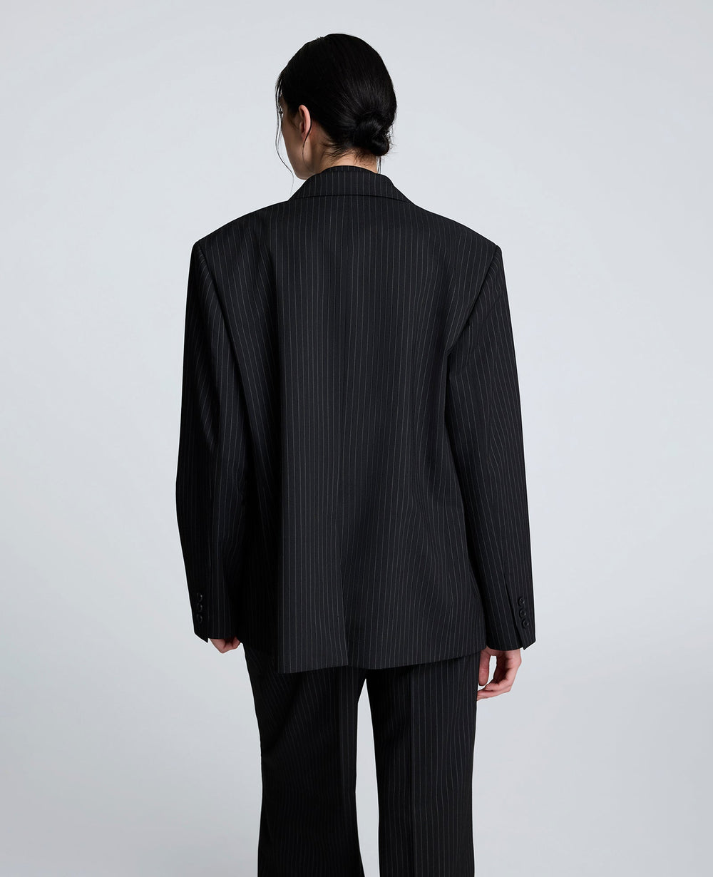 Pinstripe Double Breasted Boyfriend Jacket Black/Oyster