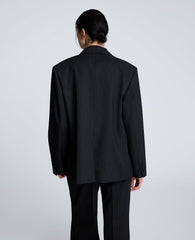 Pinstripe Double Breasted Boyfriend Jacket Black/Oyster