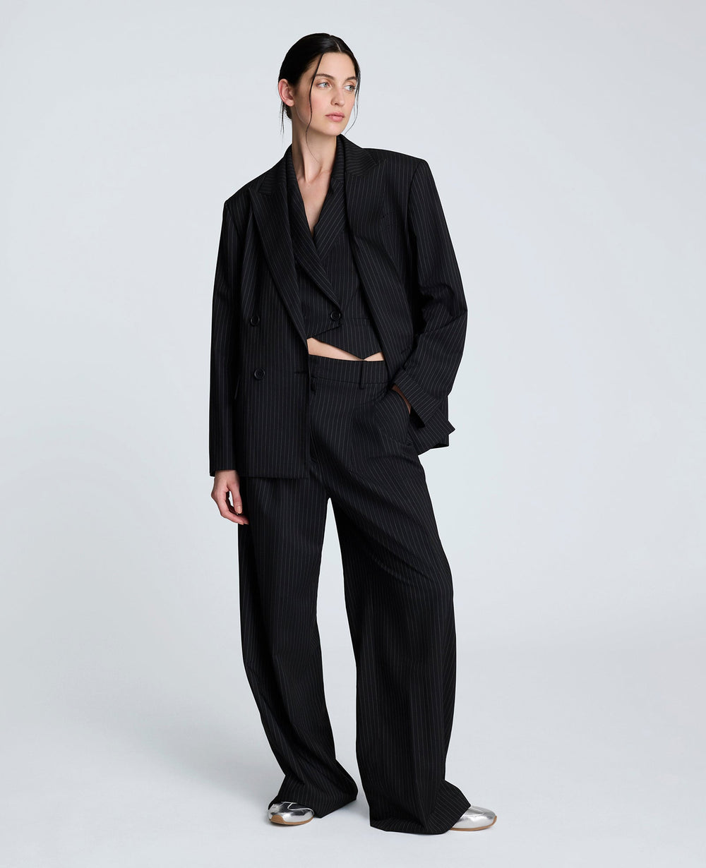Pinstripe Double Breasted Boyfriend Jacket Black/Oyster