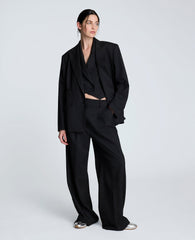 Pinstripe Double Breasted Boyfriend Jacket Black/Oyster