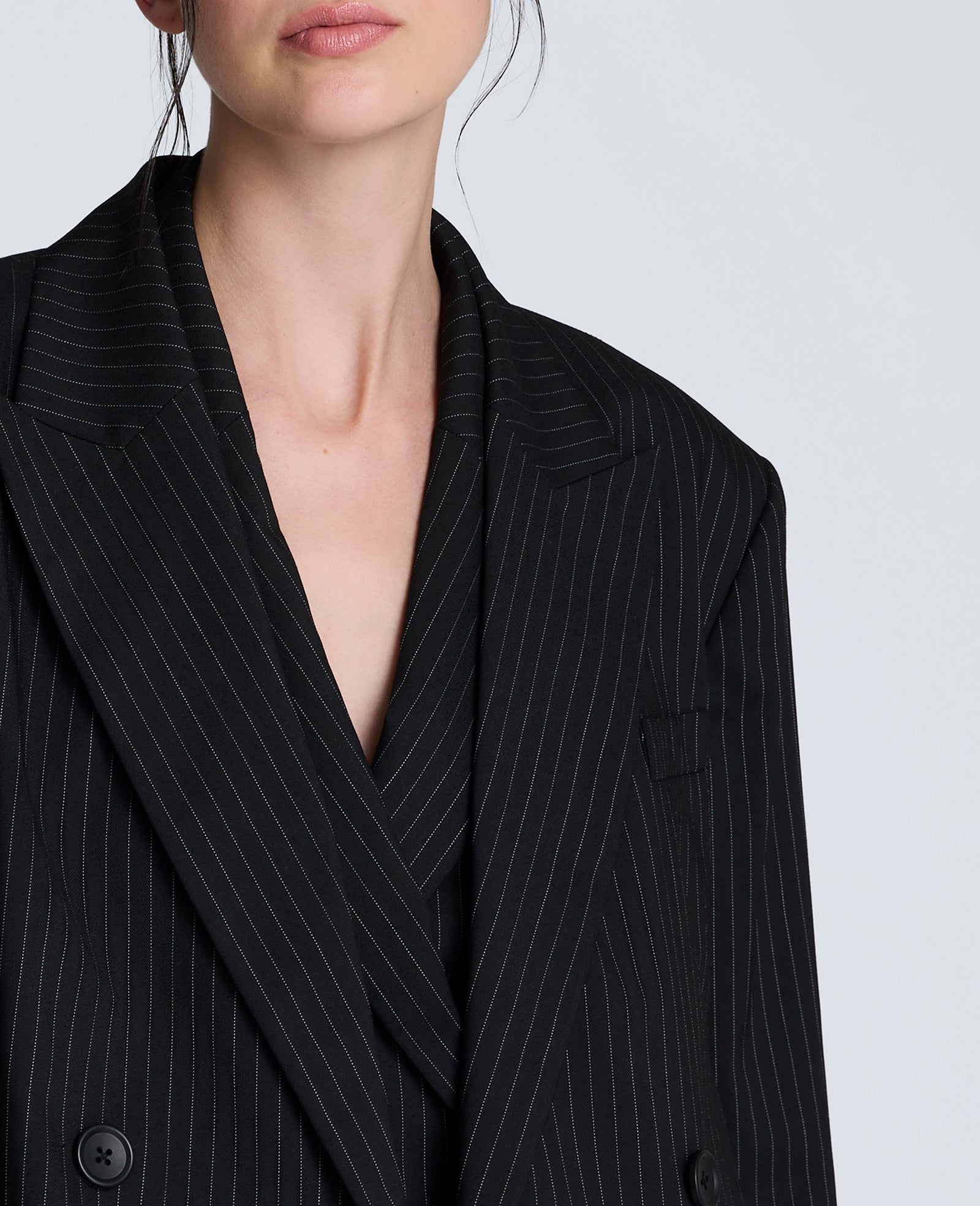 Pinstripe Double Breasted Boyfriend Jacket Black/Oyster