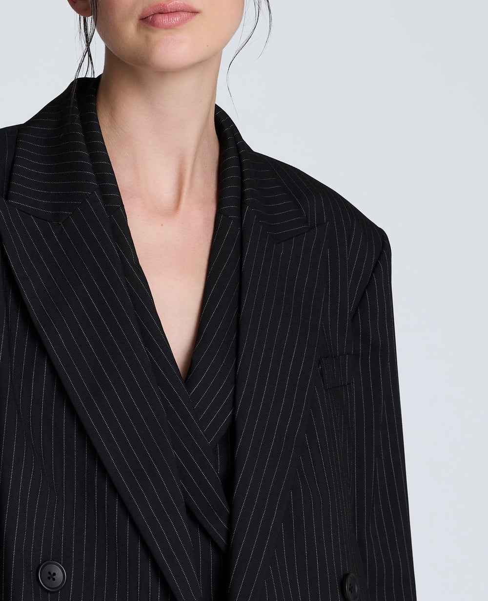 Pinstripe Double Breasted Boyfriend Jacket Black/Oyster