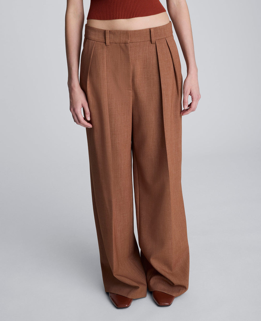 Melange High Rise Fly Front Double Pleat Wide Leg Pant Russet Melange