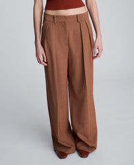 Melange High Rise Fly Front Double Pleat Wide Leg Pant Russet Melange