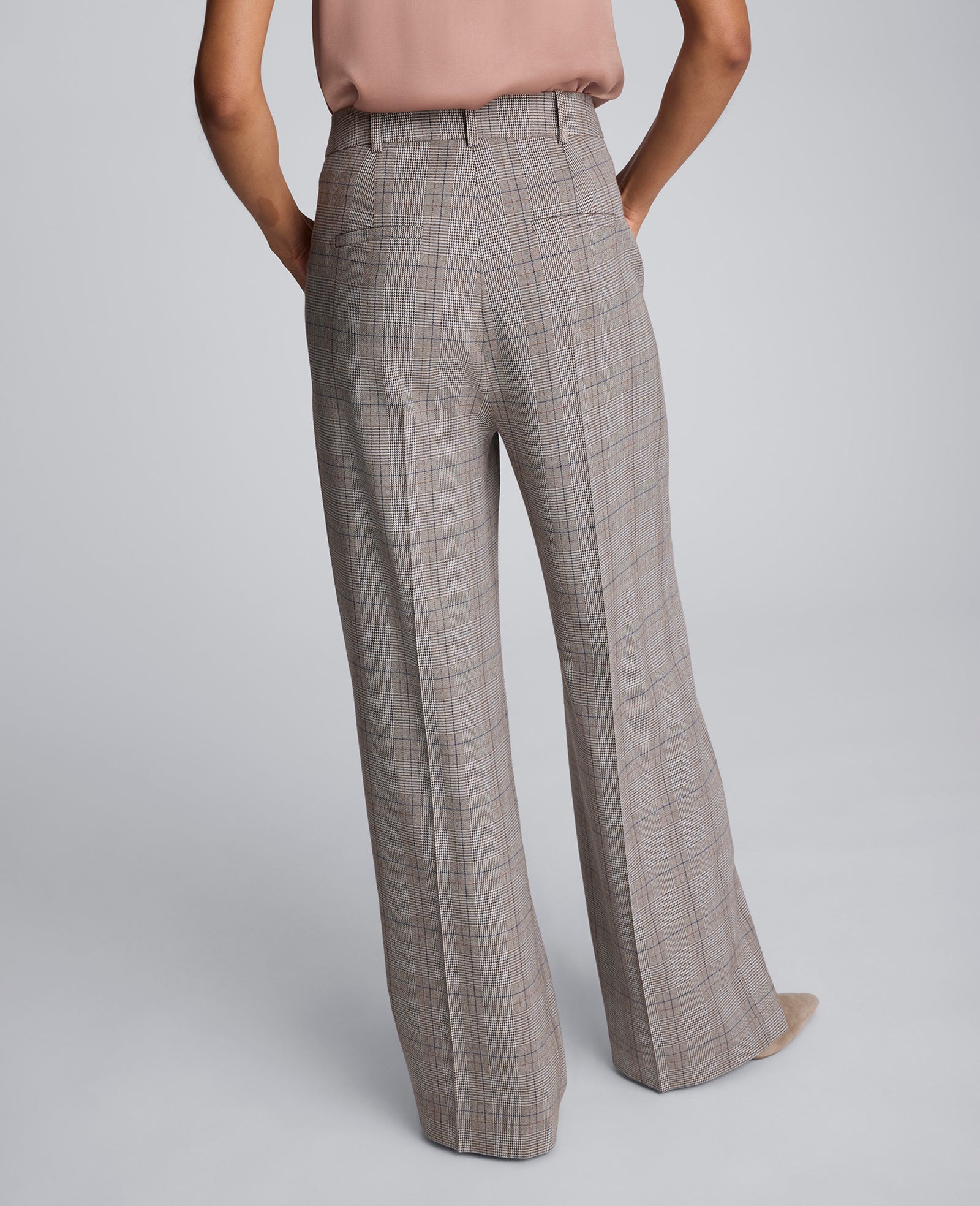Plaid Wide Leg Pant Pewter Green Multi