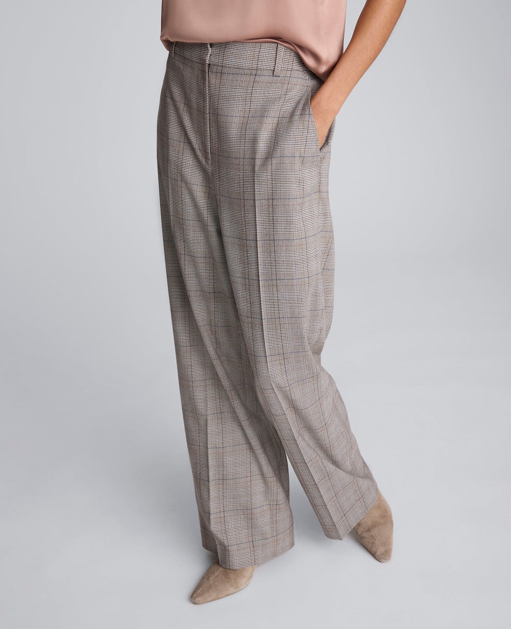Plaid Wide Leg Pant Pewter Green Multi
