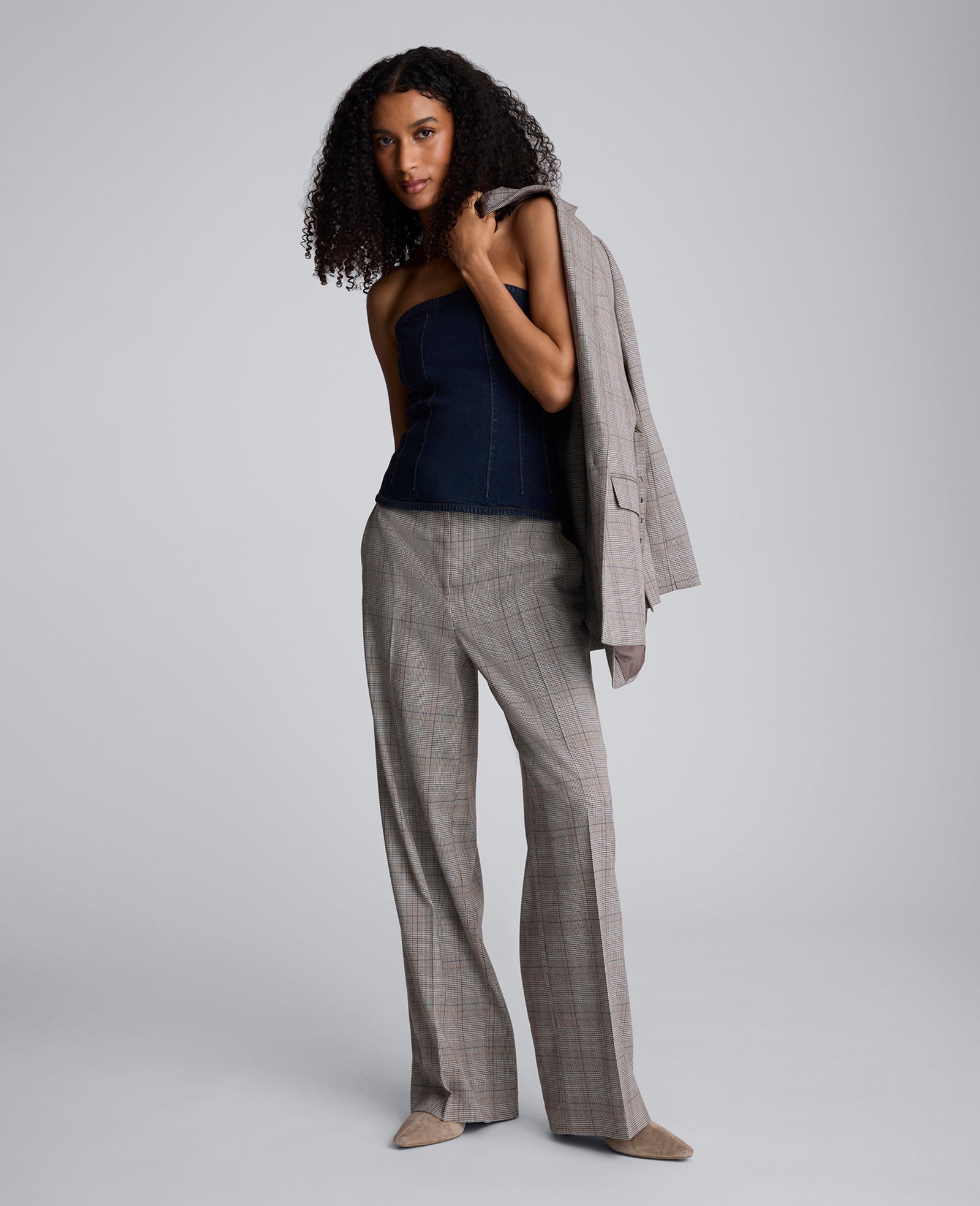 Plaid Wide Leg Pant Pewter Green Multi