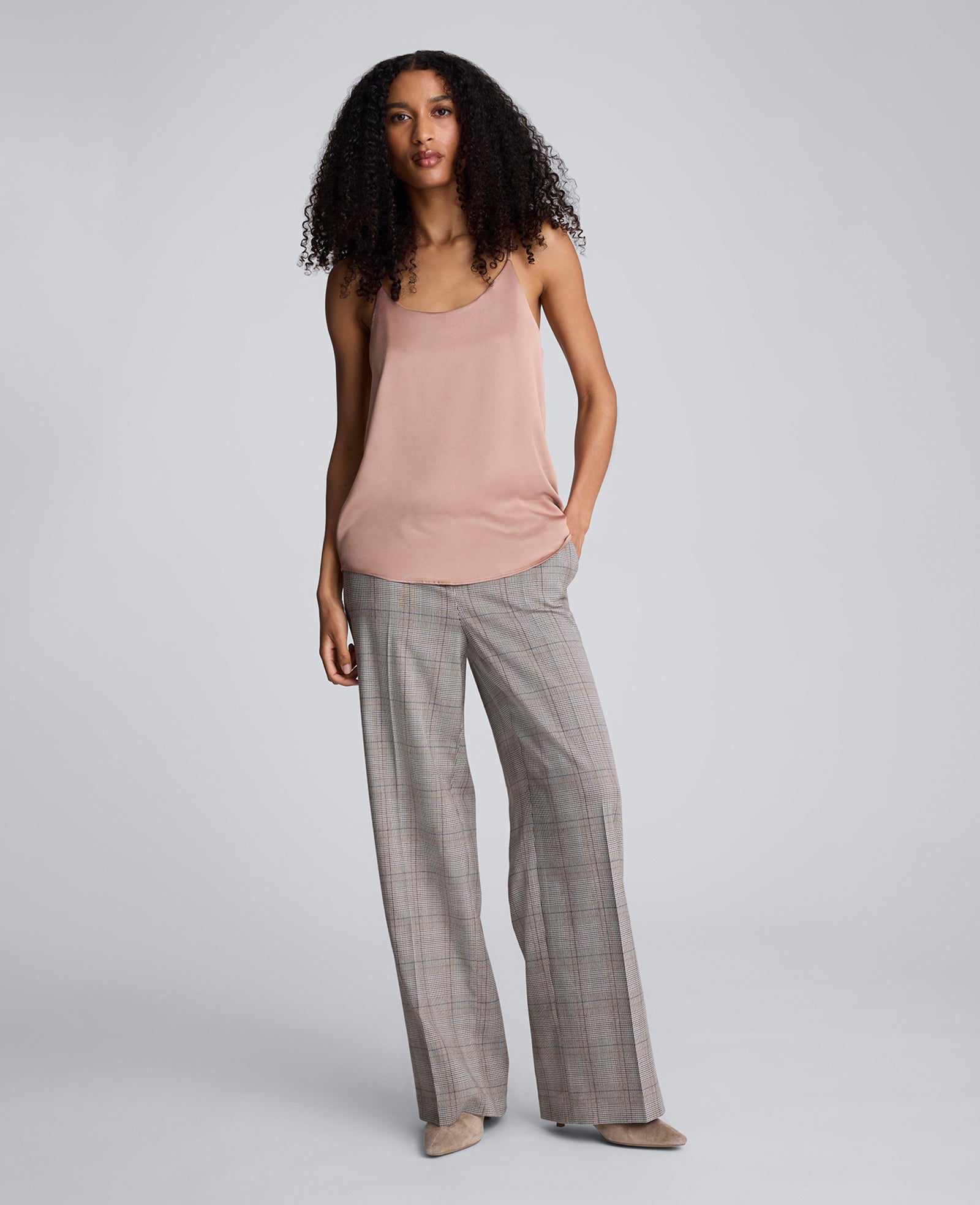 Plaid Wide Leg Pant Pewter Green Multi