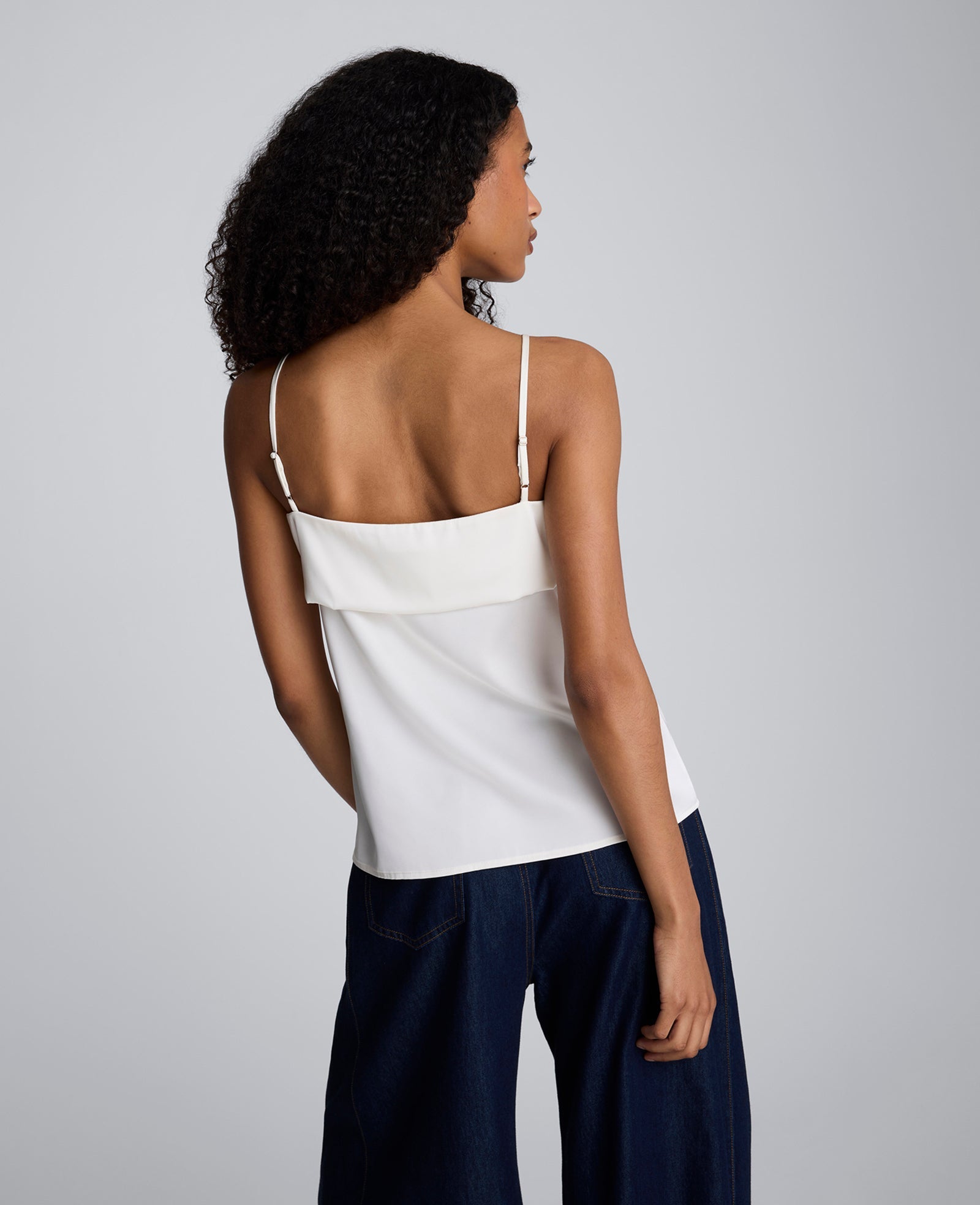 Satin Foldover Spaghetti Strap Cami Oyster