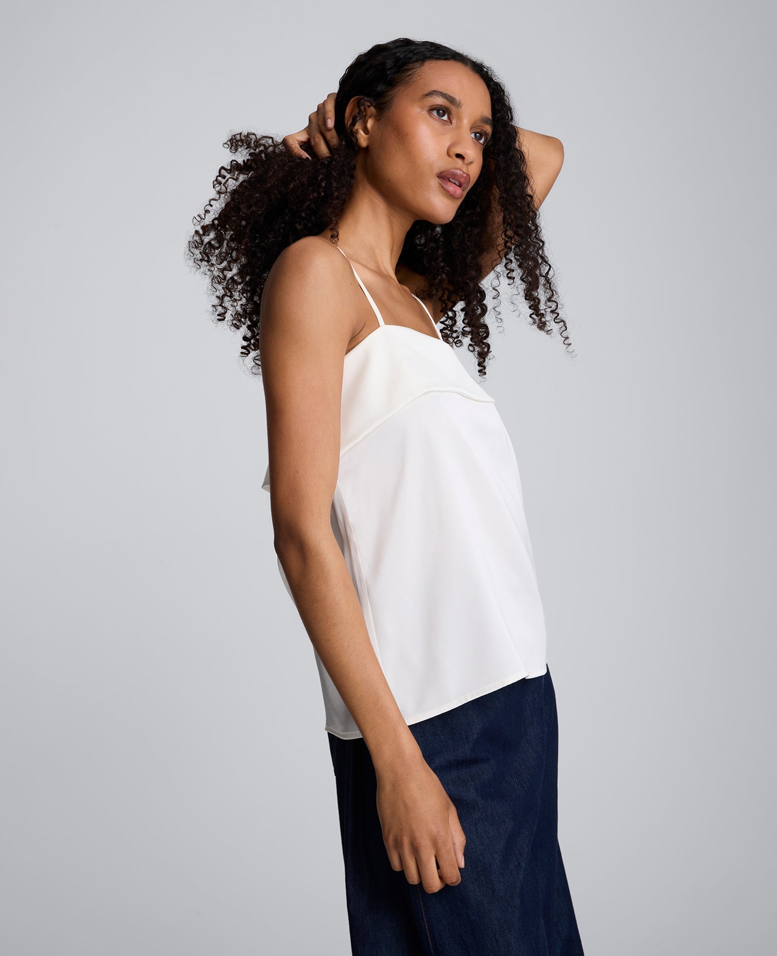 Satin Foldover Spaghetti Strap Cami Oyster