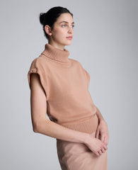 Sleeveless Mockneck Sweater with Shoulder Pads Pale Chestnut