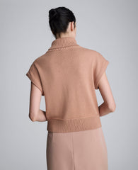 Sleeveless Mockneck Sweater with Shoulder Pads Pale Chestnut