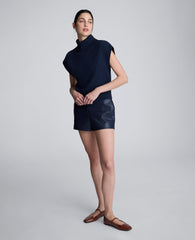 Sleeveless Mockneck Sweater with Shoulder Pads Dark Navy