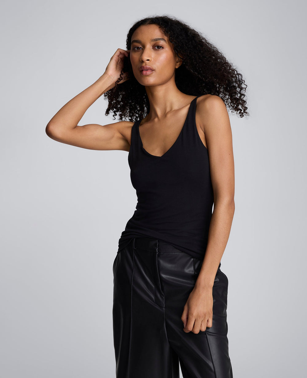 V-Neck Knit Tank Black