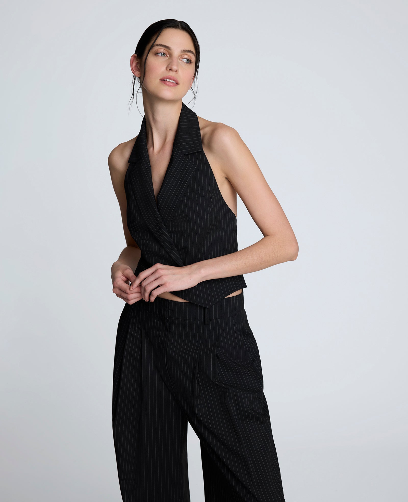 Pinstripe Halter Vest Black/Oyster