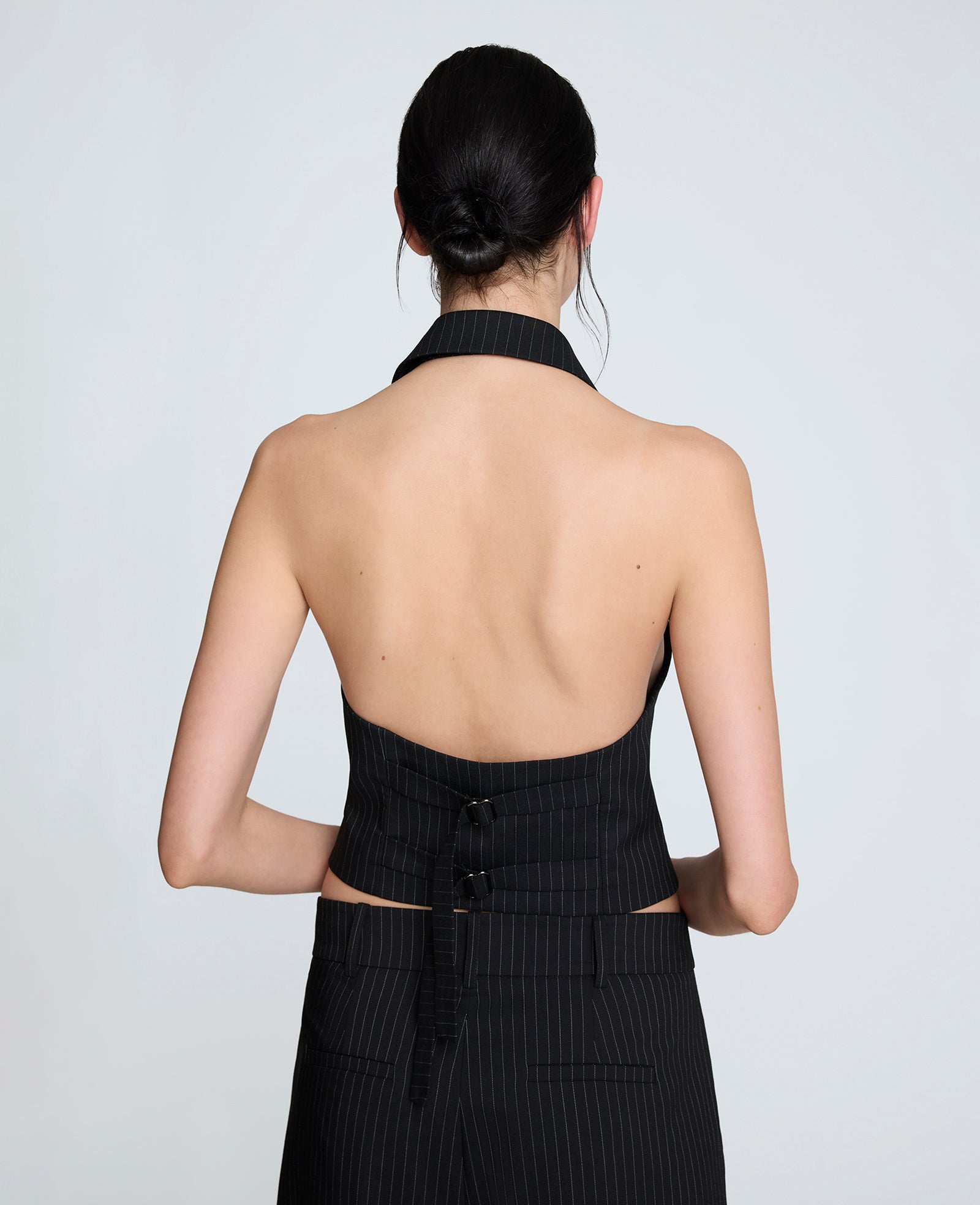 Pinstripe Halter Vest Black/Oyster
