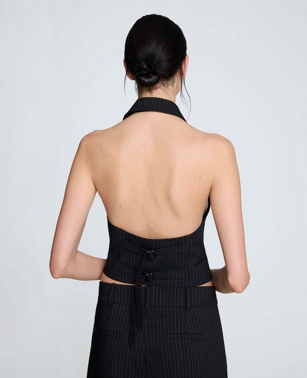 Pinstripe Halter Vest Black/Oyster