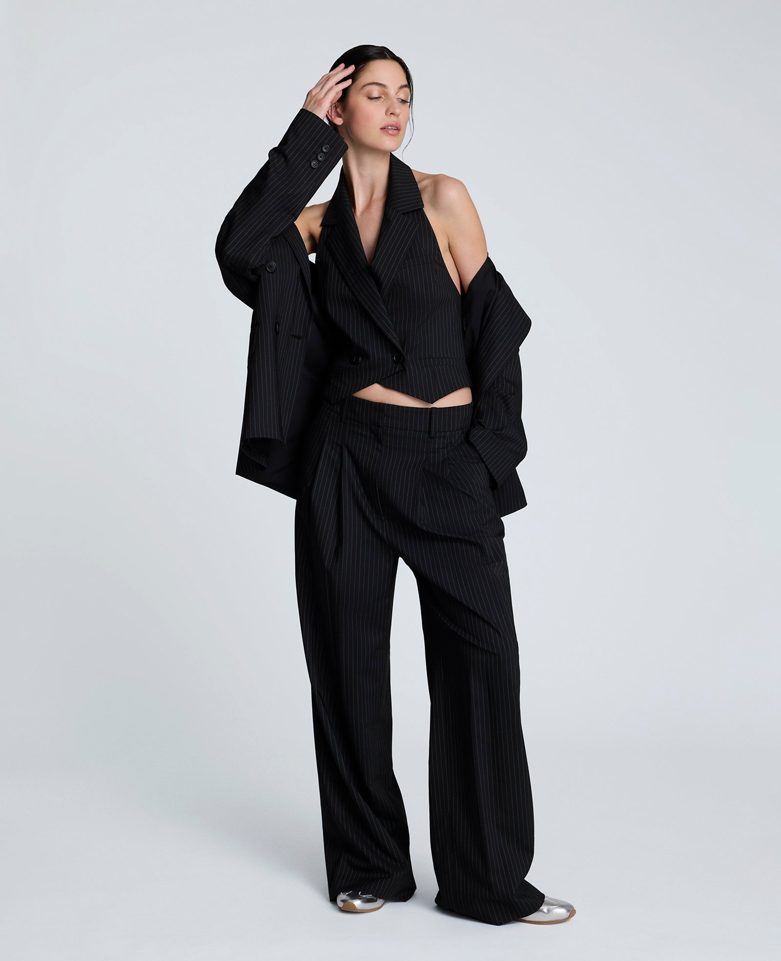 Pinstripe Halter Vest Black/Oyster