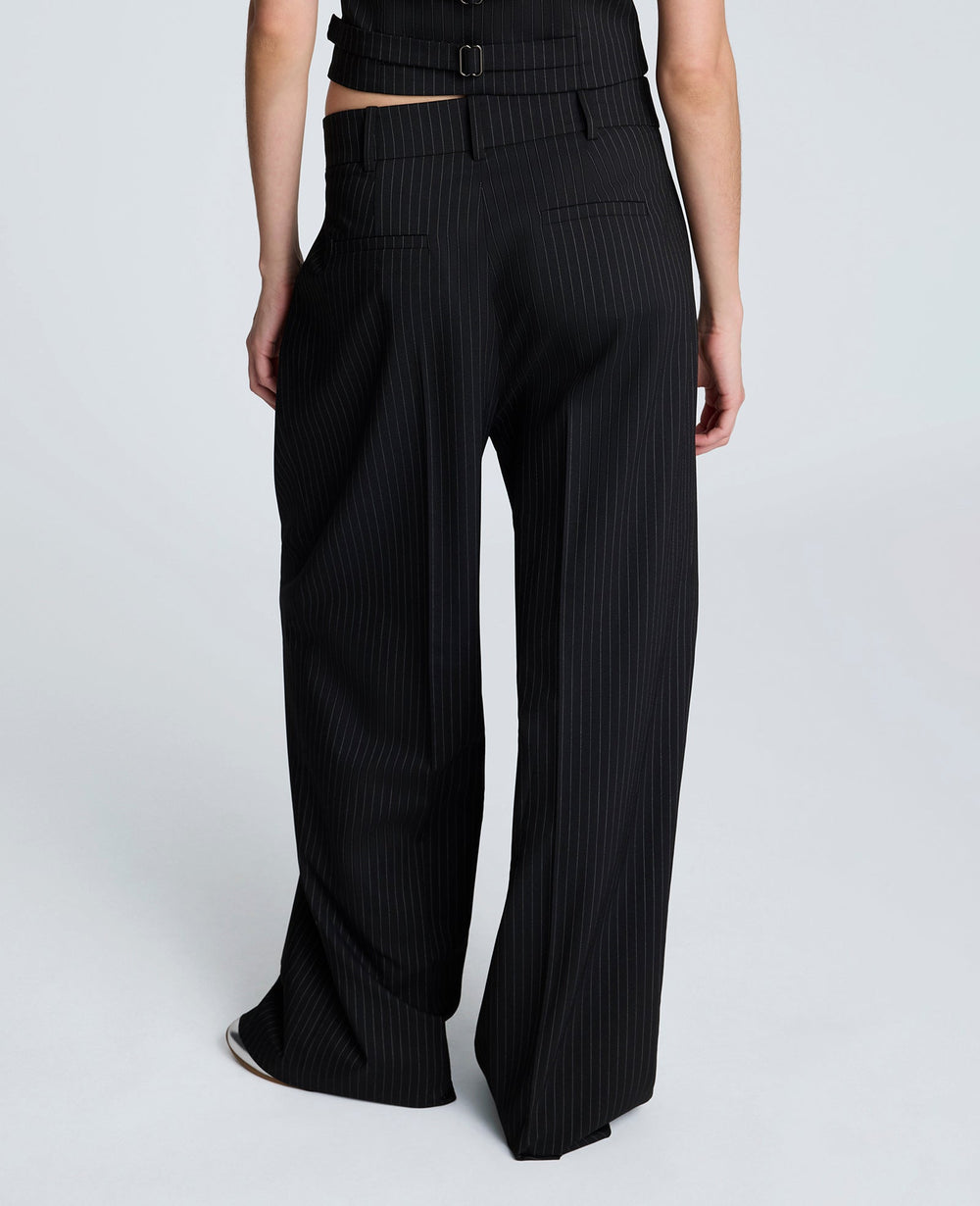 Pinstripe Pleat Front Wide Leg Pant Black/Oyster