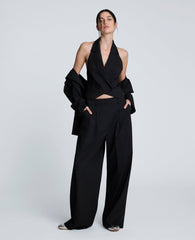 Pinstripe Pleat Front Wide Leg Pant Black/Oyster