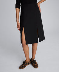 Luxe Twill Paneled Skirt with Slits Black