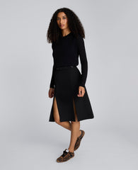 Luxe Twill Paneled Skirt with Slits Black