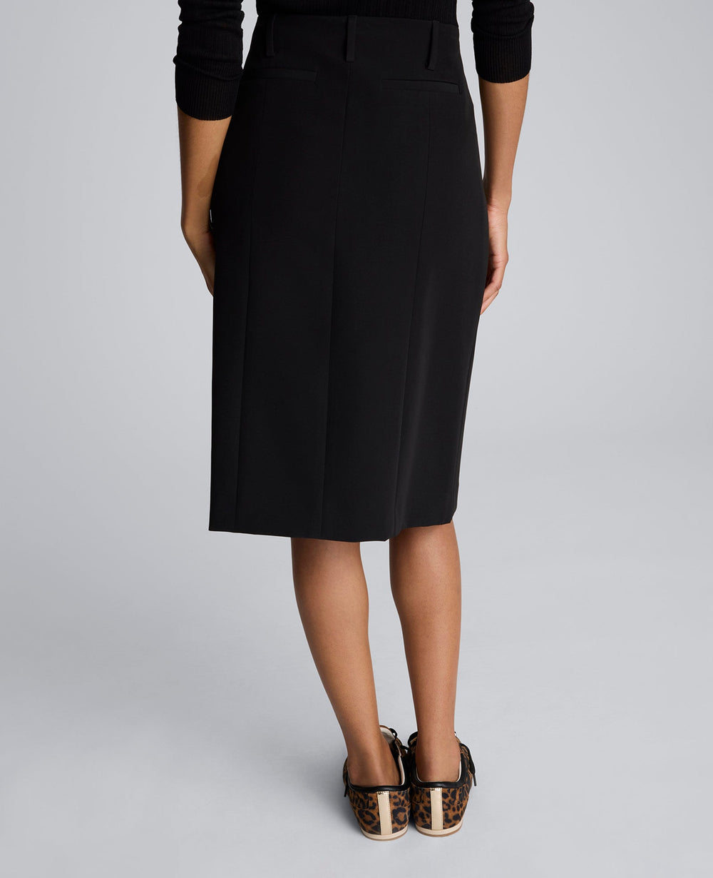 Luxe Twill Paneled Skirt with Slits Black