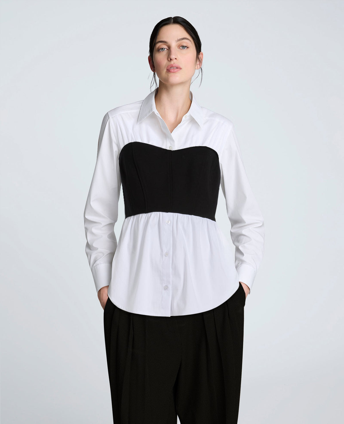 Poplin Long Sleeve Shirt with Bustier Pure White