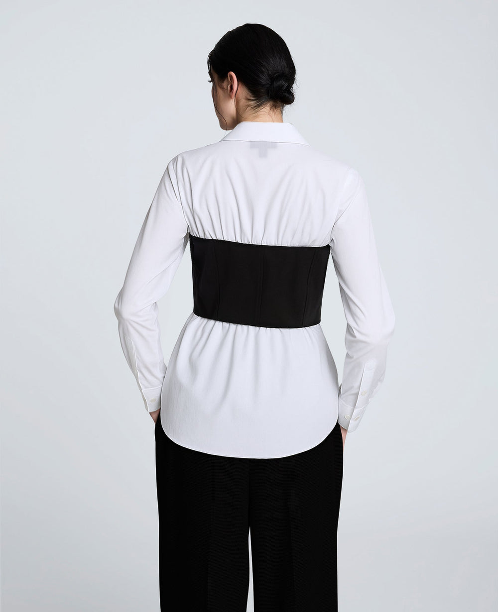 Poplin Long Sleeve Shirt with Bustier Pure White