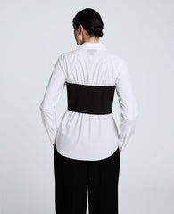 Poplin Long Sleeve Shirt with Bustier Pure White