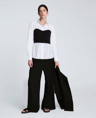 Poplin Long Sleeve Shirt with Bustier Pure White