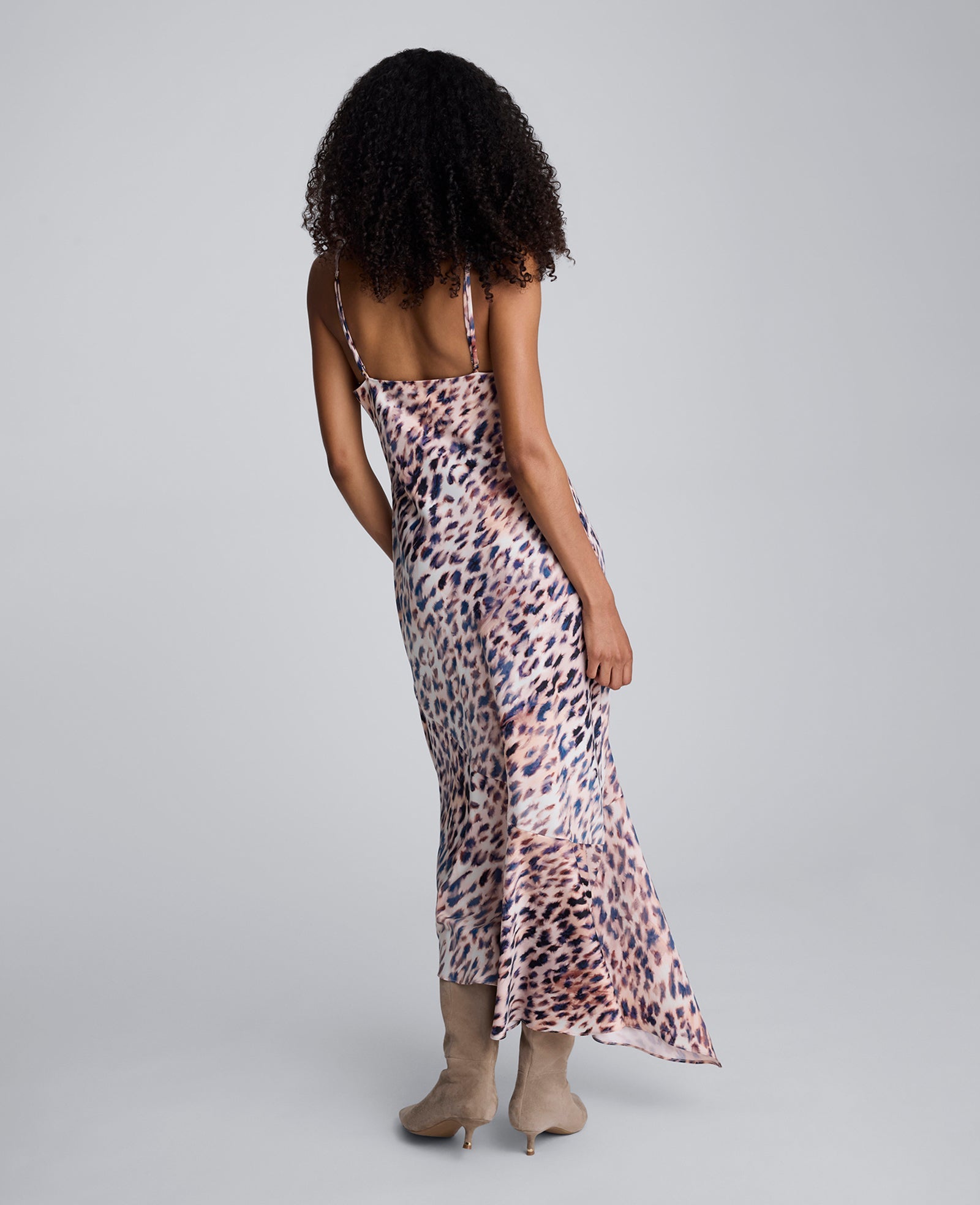 Printed Satin Asymmetric Hem Cowl Front Dress Russet Multi
