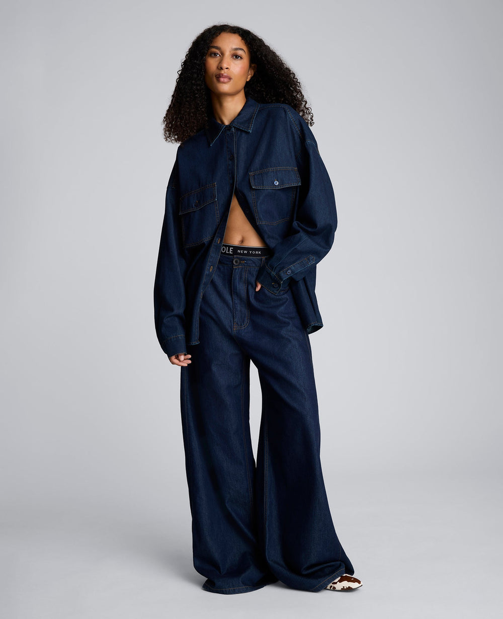 Drapey Denim Wide Leg Pant Ocean Rinse Wash