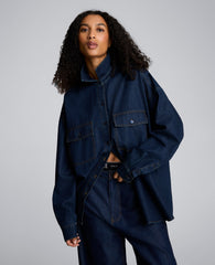 Drapey Denim Button Up Oversized Shirt Ocean Rinse Wash