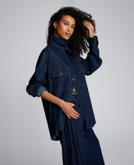 Drapey Denim Button Up Oversized Shirt Ocean Rinse Wash