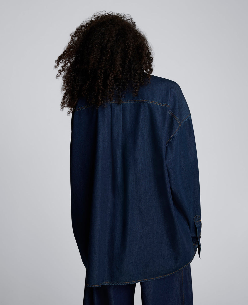 Drapey Denim Button Up Oversized Shirt Ocean Rinse Wash