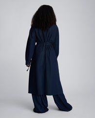 Drapey Denim Long Belted Trench Ocean Rinse Wash