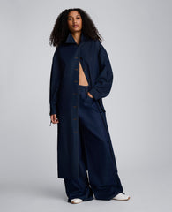 Drapey Denim Long Belted Trench Ocean Rinse Wash