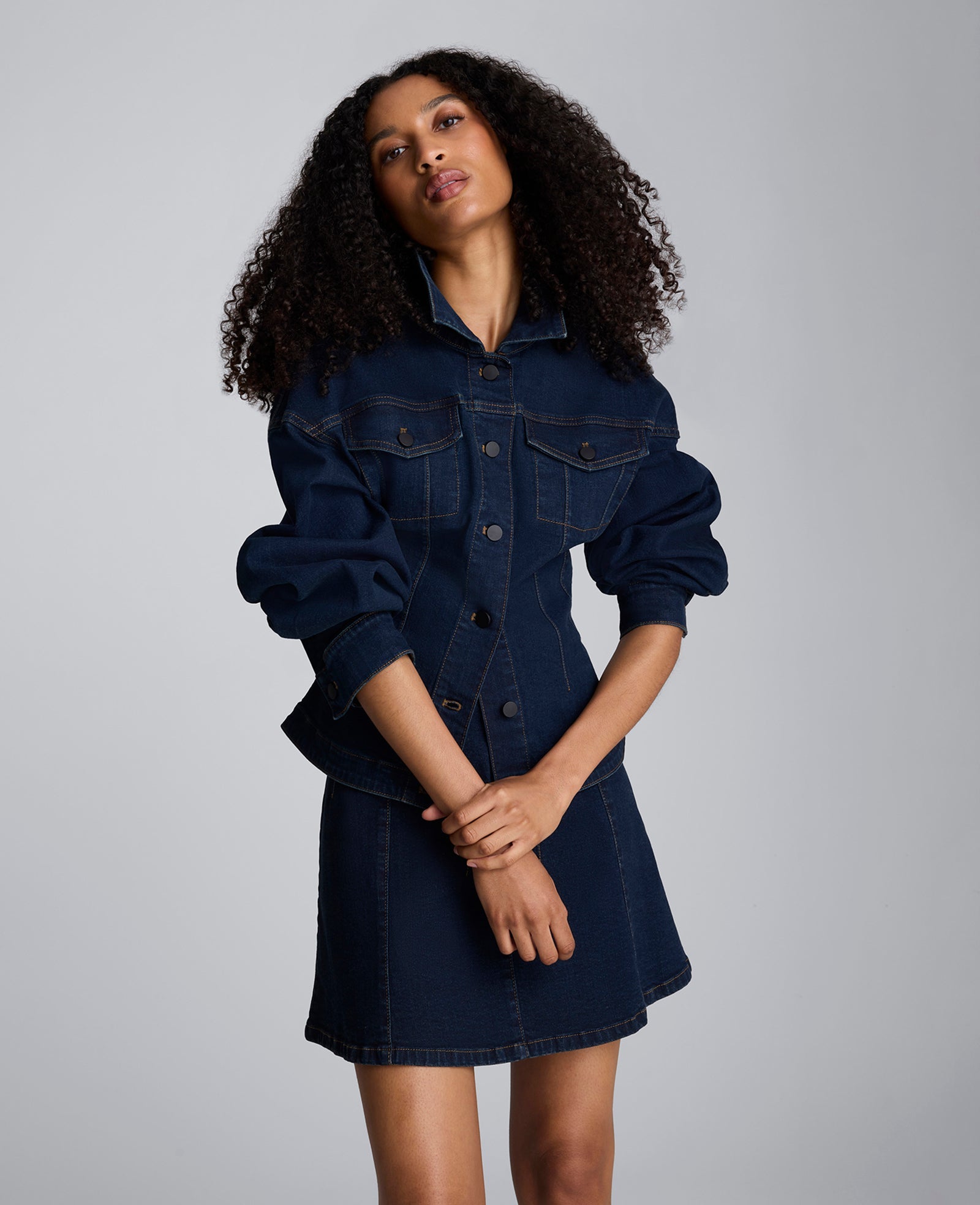 Long Sleeve Denim Corset Trucker Jacket Midnight Rinse Wash