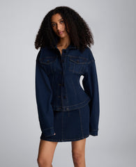 Long Sleeve Denim Corset Trucker Jacket Midnight Rinse Wash