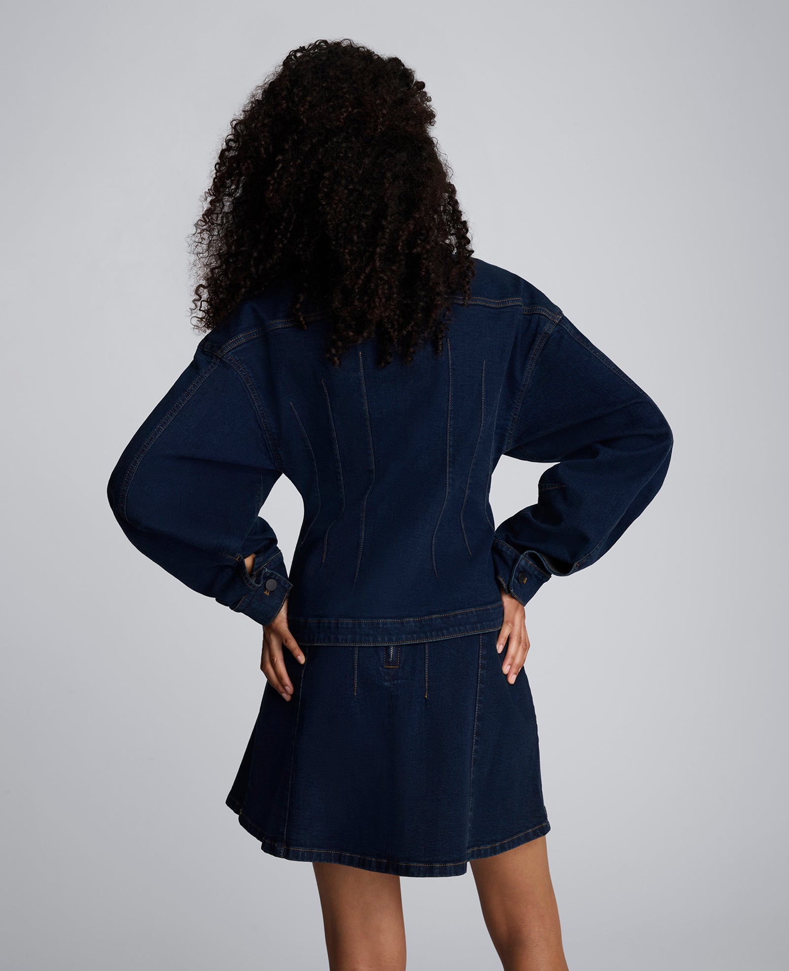 Long Sleeve Denim Corset Trucker Jacket Midnight Rinse Wash