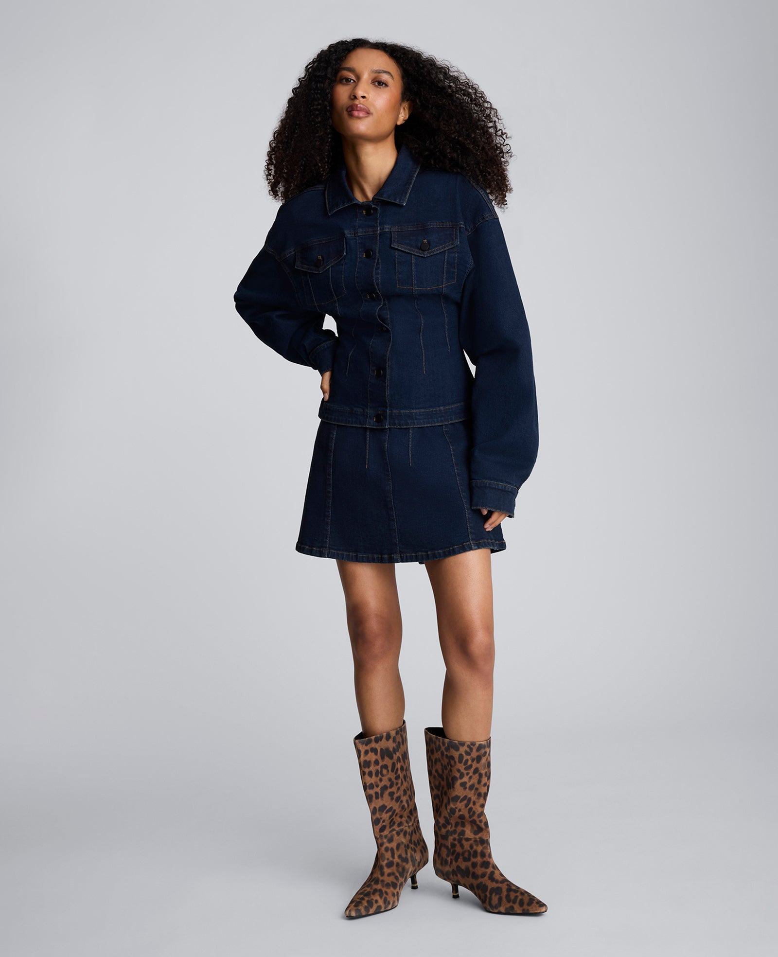 Long Sleeve Denim Corset Trucker Jacket Midnight Rinse Wash